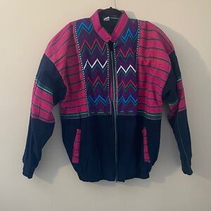 100% Cotton Colorful Geometric Pattern Puff Bomber Jacket Handmade in Guatemala